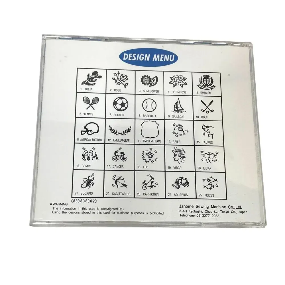 Janome 8000 Memory Card 2 Vintage Design Series Embroidery NEW-Opened